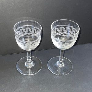 Etched Glasses Vintage Glassware Stemware Bar Glasses Set of 2